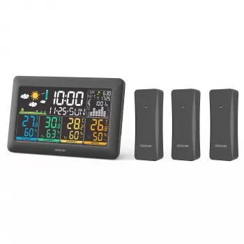 Estação meteorológica Sencor SWS 6300 com LCD a cores e 3 sensores sem fios, Preto
