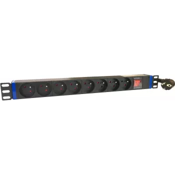 PDU de rack DSIT DS-8PDU-PE 19 polegadas, 8 tomadas Schuko, 16A, cabo de 2m, preto