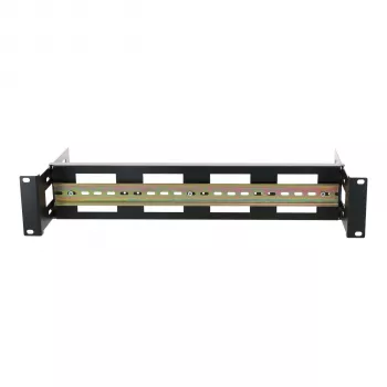 Suporte de calha DIN DSIT 2U para racks de 19 polegadas, profundidade ajustável 100-200 mm, TS35, preto