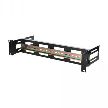 Suporte de calha DIN DSIT 2U para racks de 19 polegadas, profundidade ajustável 100-200 mm, TS35, preto