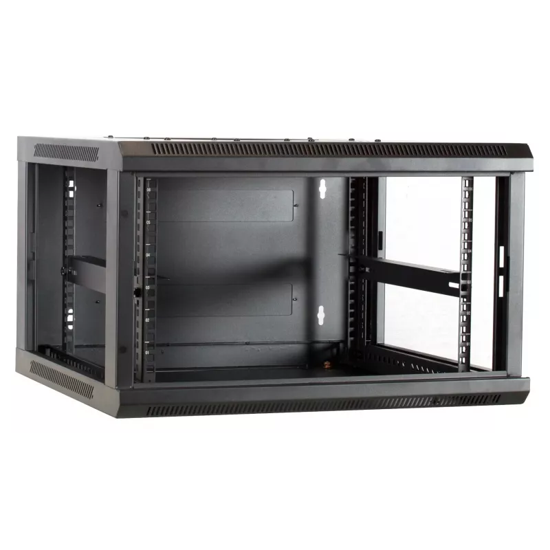 Caixa de servidor de parede DSIT DS6604-F 6U com porta de vidro, 600x450x320 mm, preto