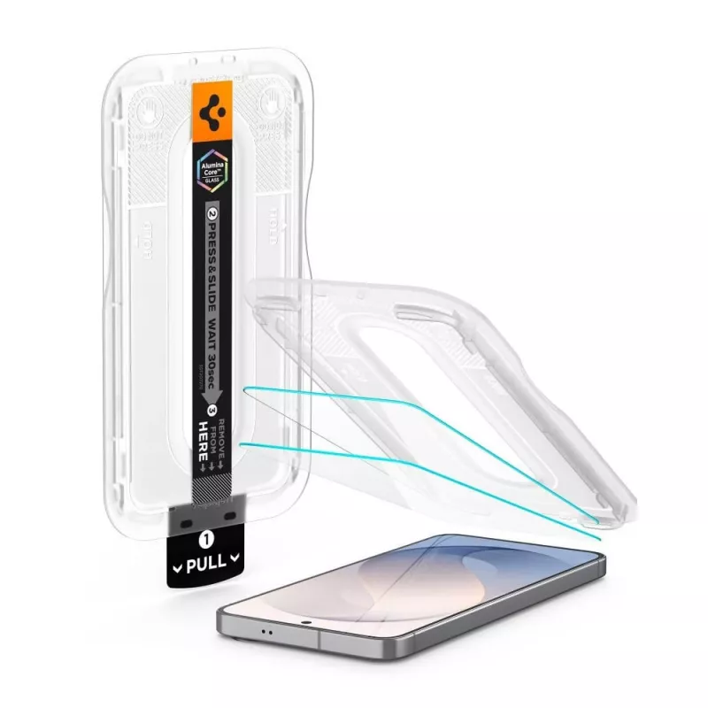 Película de vidro temperado Spigen Glas.tR EZ Fit Pro AC pack de 2 para Samsung Galaxy S26 FE - transparente, dureza 9H, moldura de alinhamento automático