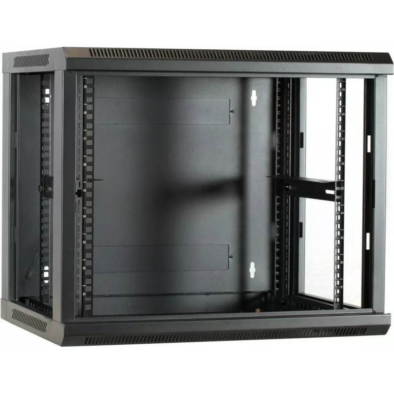 Armário de servidor de parede DSIT DS6409 9U com porta de vidro, 600x450x500 mm, Preto