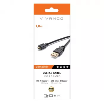 Cabo USB 2.0 Type-A para Micro-B Vivanco VVITUSBAMICB10MK, 1 m, Preto
