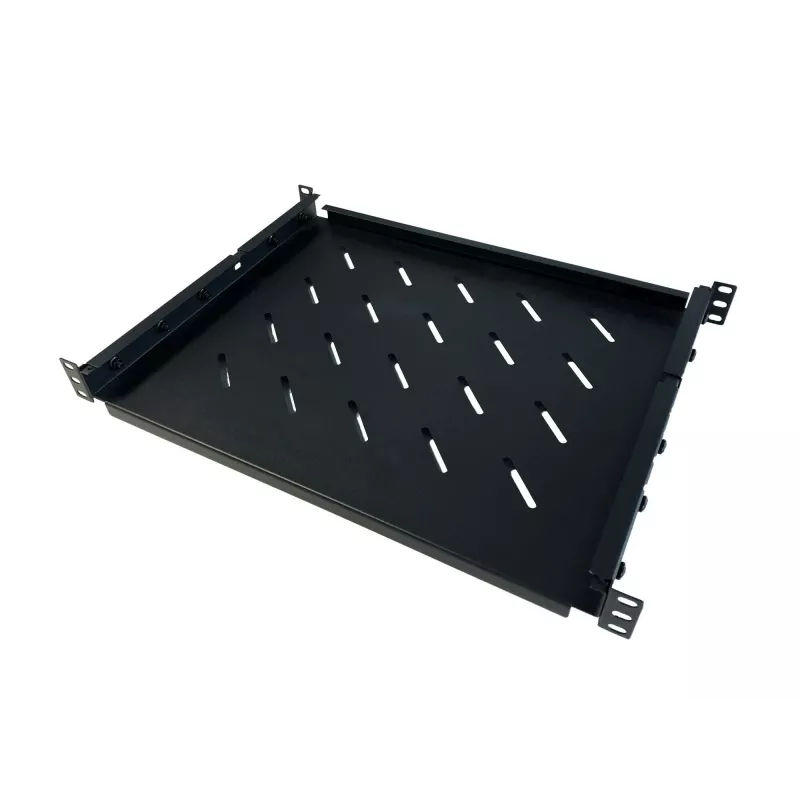 Prateleira de rack universal ajustável DSIT 19 polegadas 350-590 mm de profundidade, 30 kg de carga, ventilada, Preto