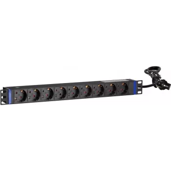 Unidade de distribuição de energia para rack DSIT DS-9PDU 19 polegadas - 9 tomadas Schuko, 16A, 1U, Preto