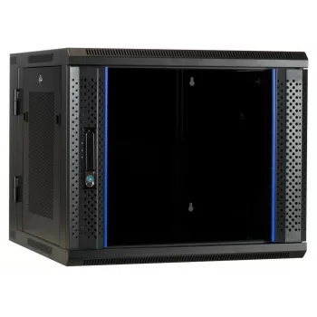 Armário rack de parede DSIT 6U com porta de vidro temperado, reversível, 600x450 mm, preto