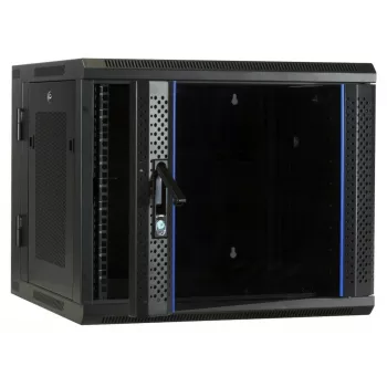 Armário rack de parede DSIT 6U com porta de vidro temperado, reversível, 600x450 mm, preto