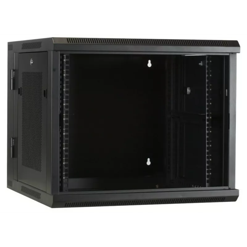 Armário rack de parede DSIT 6U com porta de vidro temperado, reversível, 600x450 mm, preto