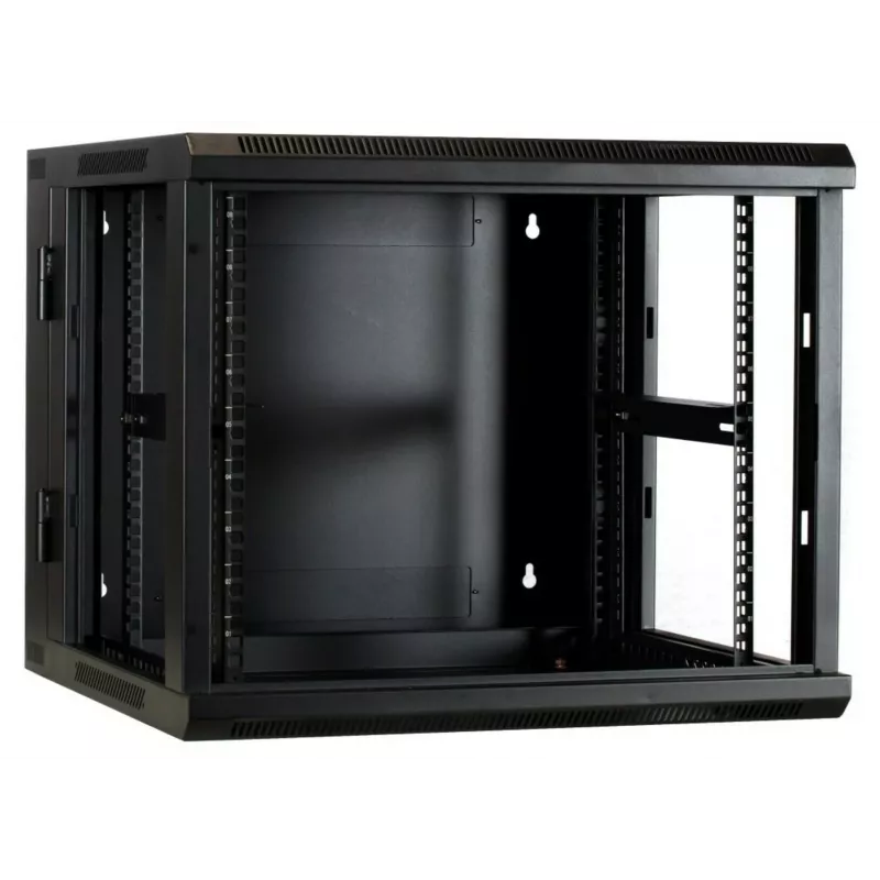 Armário rack de parede DSIT 6U com porta de vidro temperado, reversível, 600x450 mm, preto