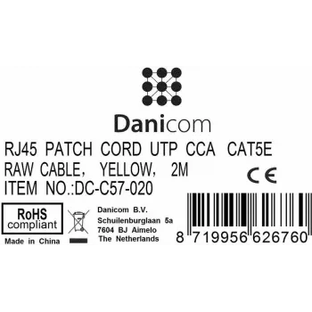 DSIT cabo de patch de rede CAT 5e U/UTP, ficha RJ45 macho para macho, 2 m, amarelo, CCA, 100 MHz