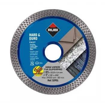 Disco de corte de diamante RUBI TVA 85 SUPERPRO MINI VIPER com rebordo contínuo 85 mm x 15 mm