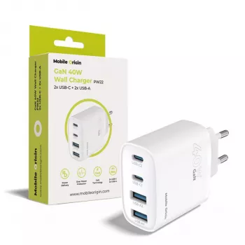 Mobile Origin carregador GaN 40W PW22 2x USB-C + 2x USB-A
