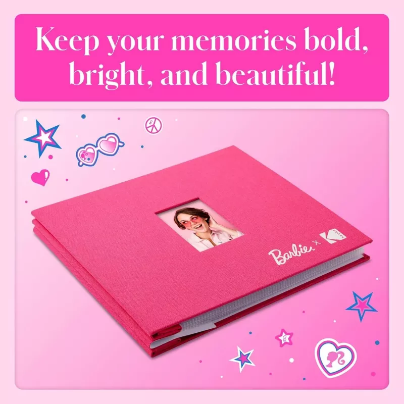 Álbum de fotografias Kodak x Barbie 8x8 polegadas com capa em tecido e janela para fotografia, rosa (RODB2X3SBPK)