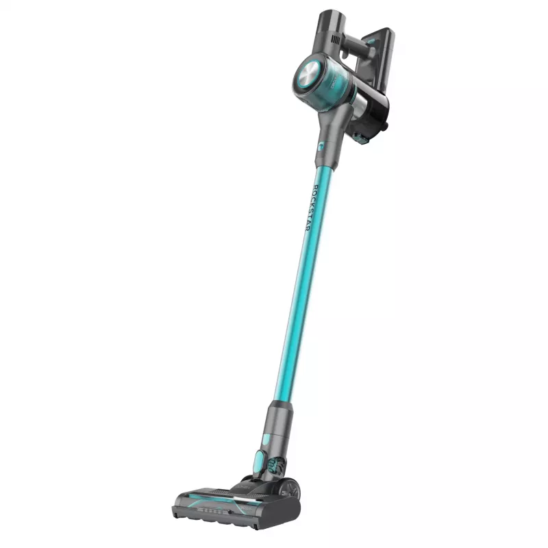 Aspirador vertical com bateria Cecotec Conga Rockstar P50 3 em 1, potência de aspiração 24 kPa, autonomia 65 min, motor sem escovas, ecrã LED, preto/turquesa