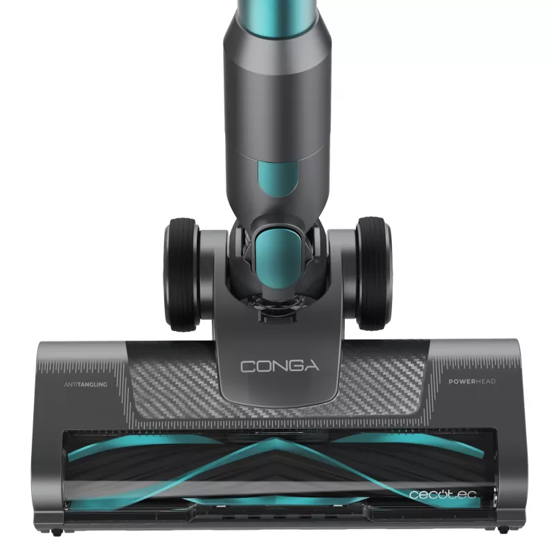Aspirador vertical com bateria Cecotec Conga Rockstar P50 3 em 1, potência de aspiração 24 kPa, autonomia 65 min, motor sem escovas, ecrã LED, preto/turquesa