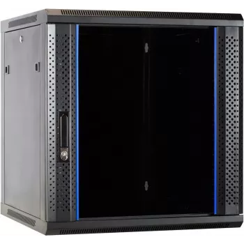 Armário de servidor DSIT DS6612 12U para montagem na parede com porta de vidro, 600x600x635 mm, preto