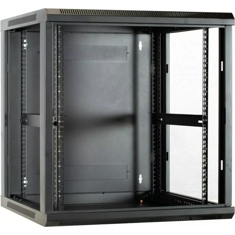 Armário de servidor DSIT DS6612 12U para montagem na parede com porta de vidro, 600x600x635 mm, preto