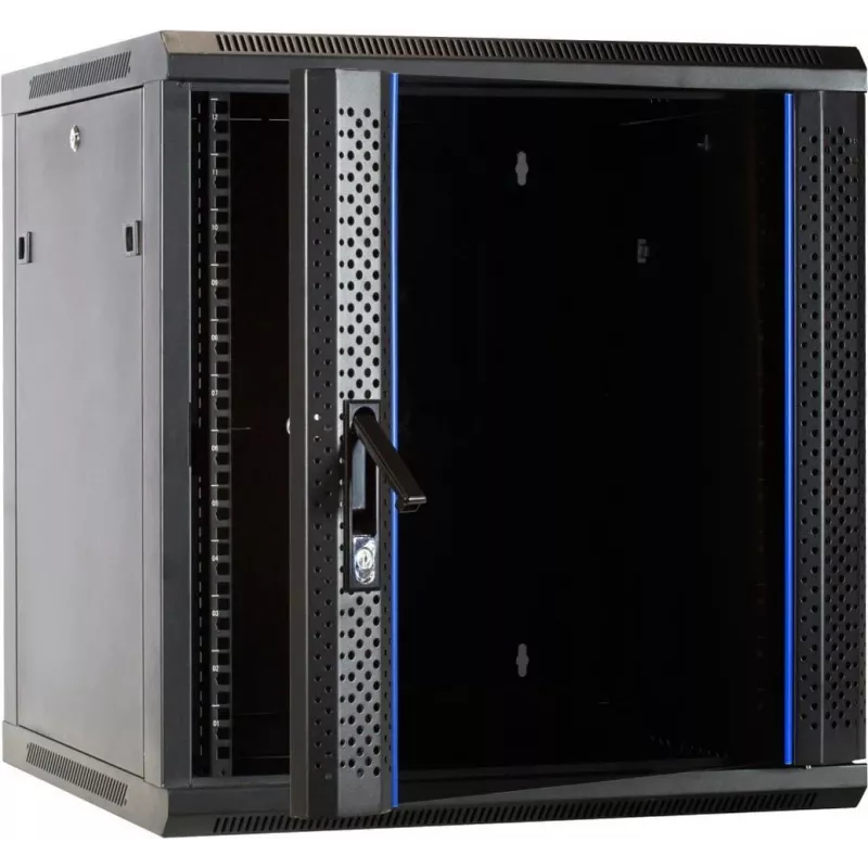 Armário de servidor DSIT DS6612 12U para montagem na parede com porta de vidro, 600x600x635 mm, preto