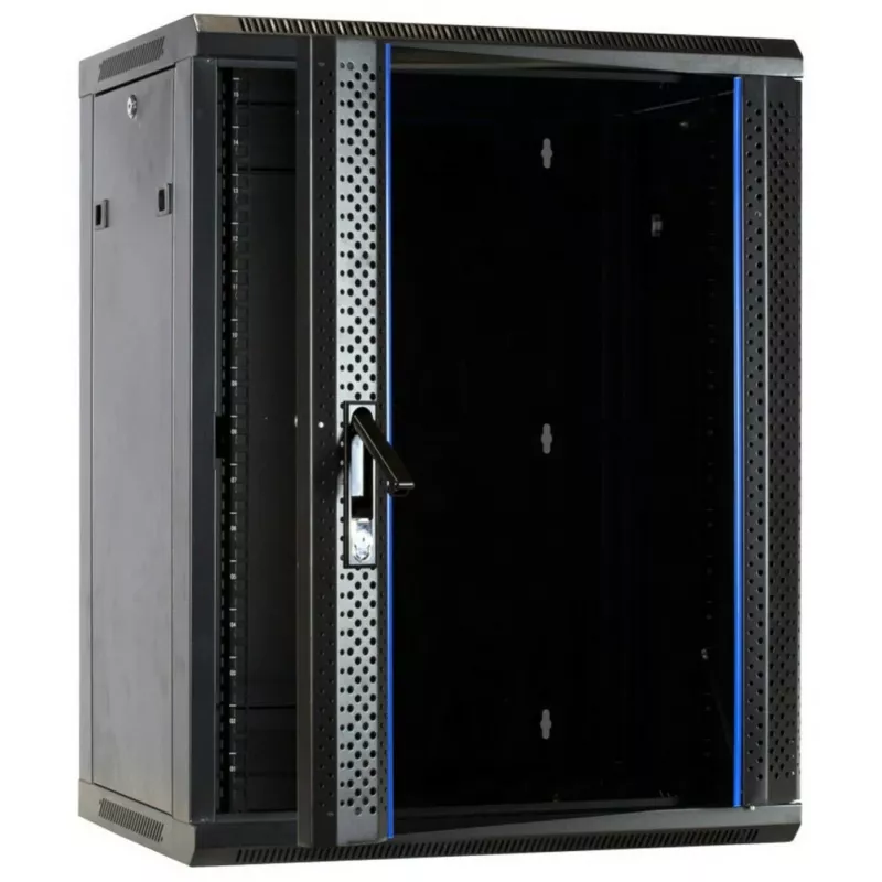 Armário de servidor DSIT DS6615 15U para montagem na parede com porta de vidro, 600x600x770 mm, preto