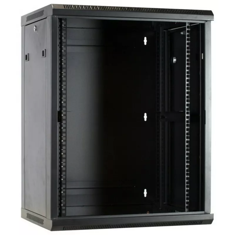 Armário de servidor DSIT DS6615 15U para montagem na parede com porta de vidro, 600x600x770 mm, preto