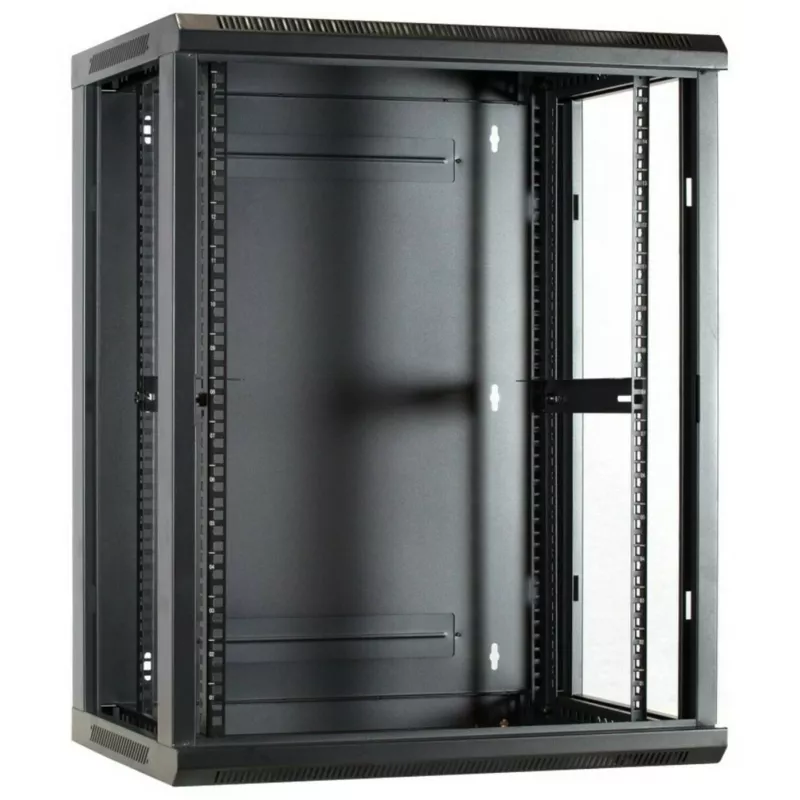 Armário de servidor DSIT DS6615 15U para montagem na parede com porta de vidro, 600x600x770 mm, preto