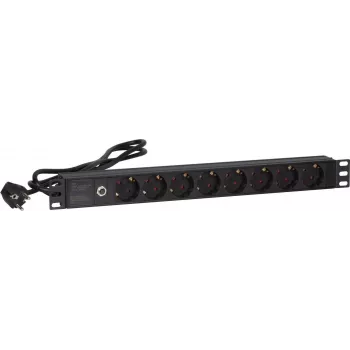 Régua de tomadas DSIT DS-8PDU-MO 19 polegadas 8 tomadas com proteção contra sobrecarga master, cabo de 0,48 m, preta