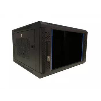 DSIT armário de servidor de montagem na parede 6U 19 polegadas com porta de vidro e painéis laterais perfurados, 600x600x368 mm (DS6606ZP)