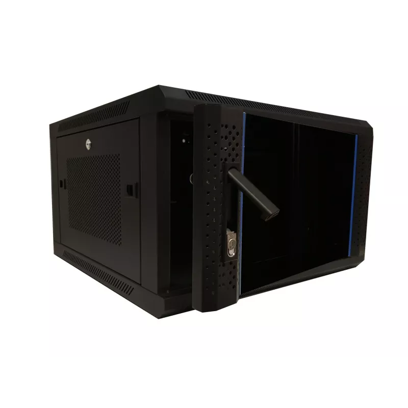 DSIT armário de servidor de montagem na parede 6U 19 polegadas com porta de vidro e painéis laterais perfurados, 600x600x368 mm (DS6606ZP)