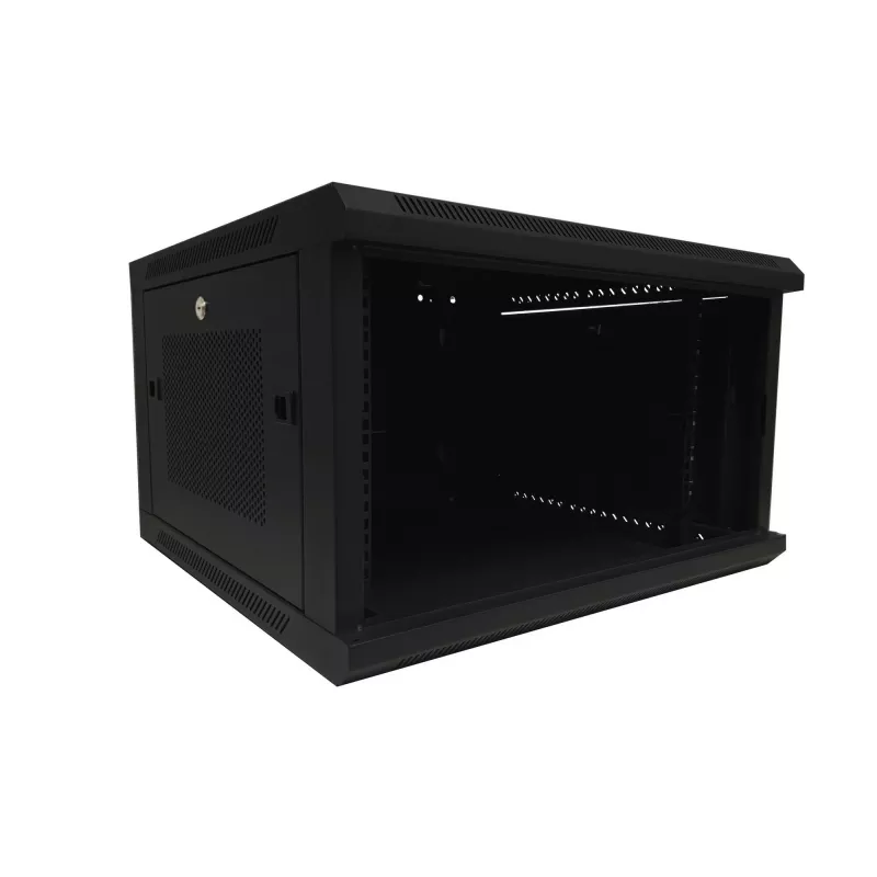 DSIT armário de servidor de montagem na parede 6U 19 polegadas com porta de vidro e painéis laterais perfurados, 600x600x368 mm (DS6606ZP)