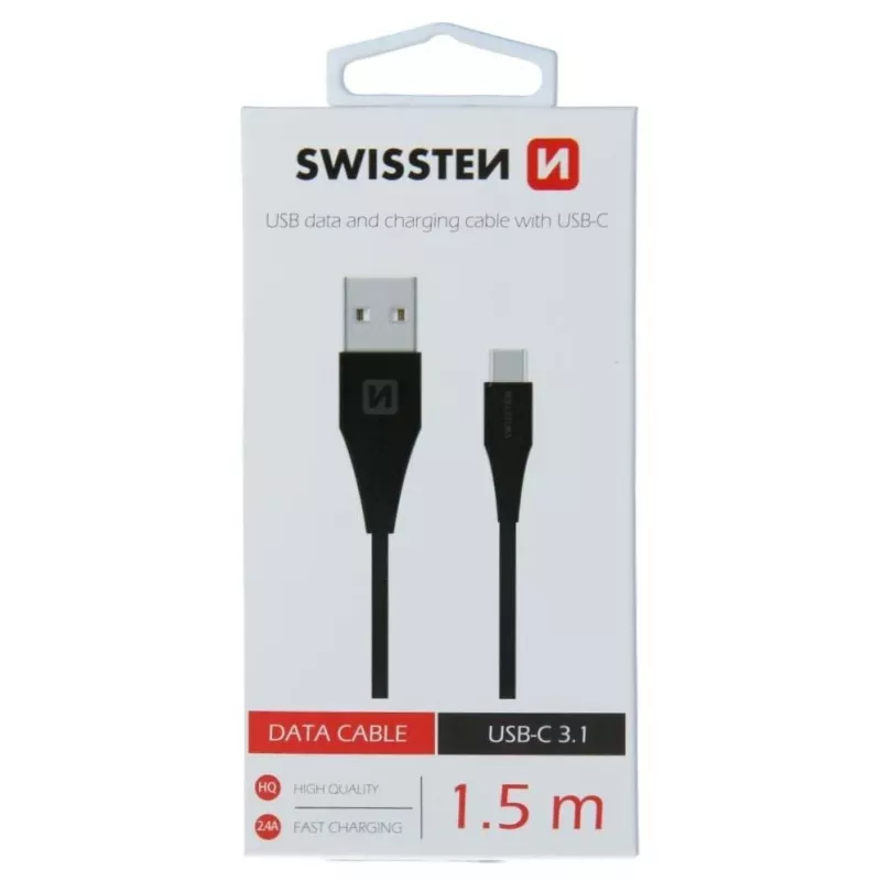 Cabo Swissten USB-A para USB-C 3.1 Gen 1 1,5 m preto