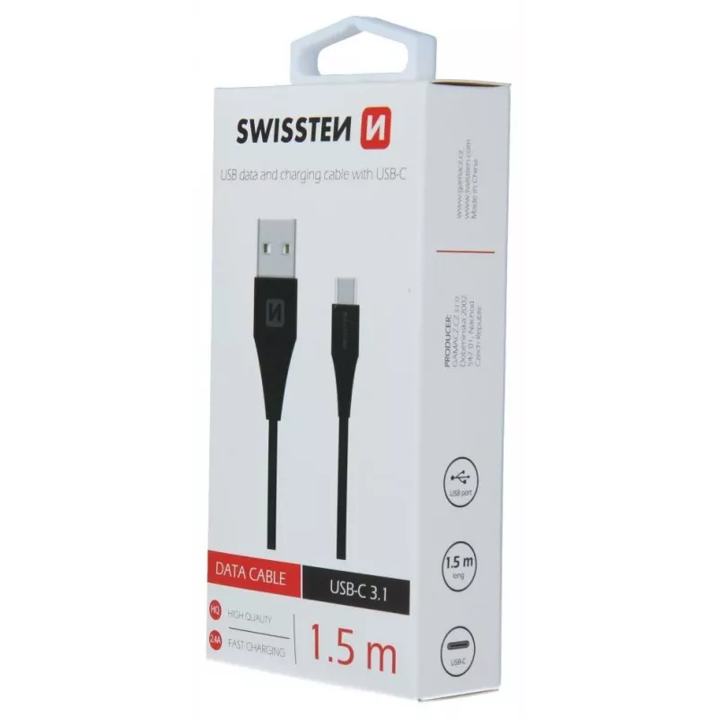 Cabo Swissten USB-A para USB-C 3.1 Gen 1 1,5 m preto