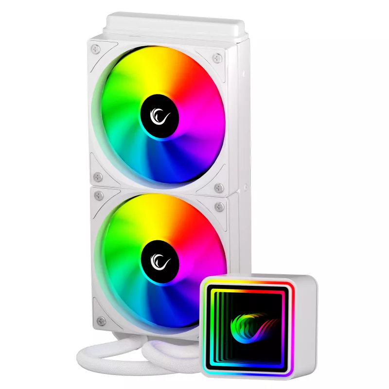 Arrefecedor líquido de CPU AIO Rampage INFINITE V240 branco 240mm ARGB com visor de temperatura