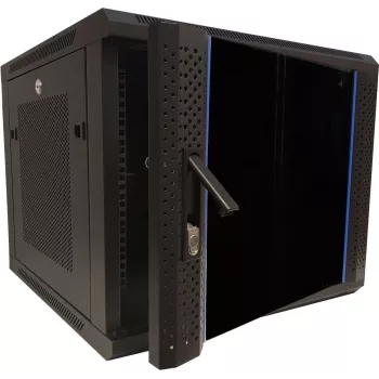DSIT DS6609ZP Caixa de servidor para montagem na parede 9U 19 polegadas com porta de vidro e painéis laterais perfurados, 600x600x501 mm, Preto