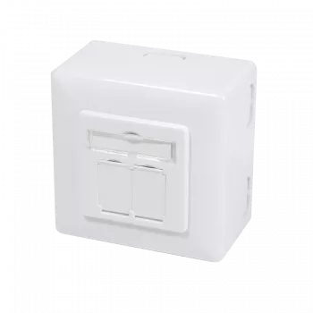 Tomada de superfície DSIT Cat.6/Class E blindada, RJ45 dupla, branco (DC-Wall-Out-STP6-W)
