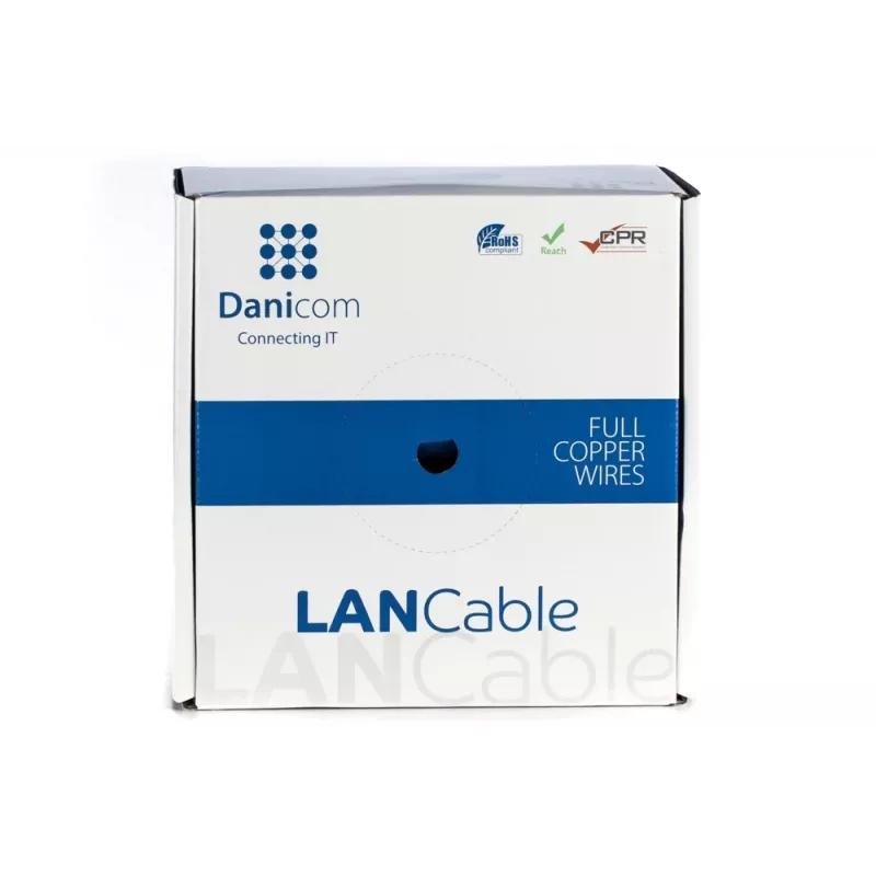 Cabo de condutor sólido DSIT DANICOM DC-UTP6A-100S-DCA CAT6A U/UTP, 100 m, LSZH (Dca)