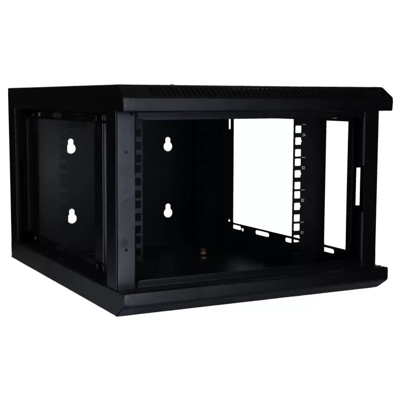 Armário de parede DSIT 4U 10 polegadas com porta de vidro de segurança, 370x450x264 mm, preto