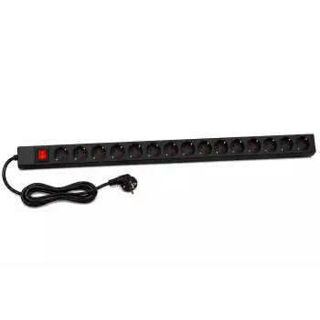 Unidade de distribuição de energia DSIT DS-15PDU vertical de 15 tomadas para rack, 230V 16A, tomadas Schuko, cabo de 2m, preto