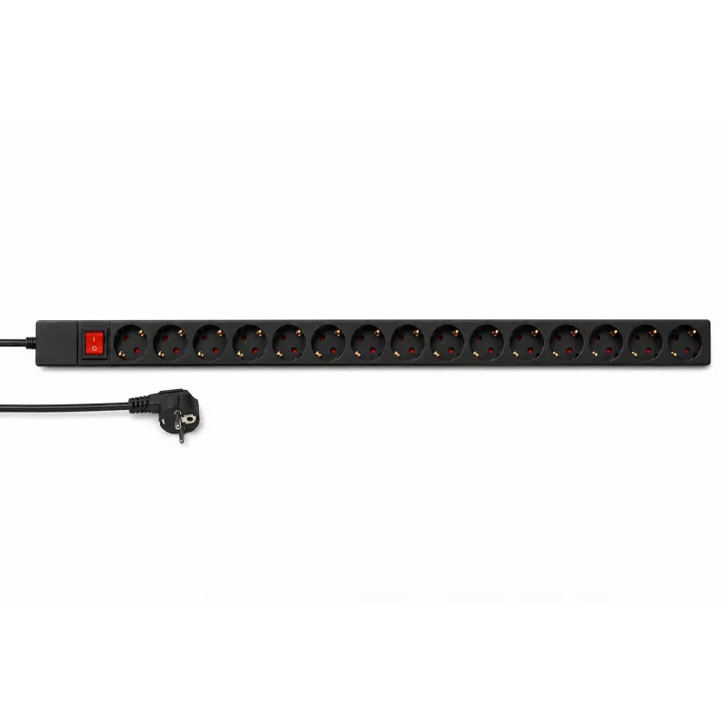 Unidade de distribuição de energia DSIT DS-15PDU vertical de 15 tomadas para rack, 230V 16A, tomadas Schuko, cabo de 2m, preto