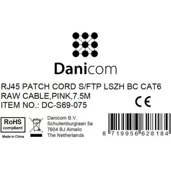 Cabo de rede DSIT CAT 6 LSOH - S/FTP - 7,5 m - Rosa