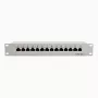 Patch panel DSIT 10 polegadas 12 portas Cat5e STP – montagem em rack 1U, RJ45 blindado, Preto