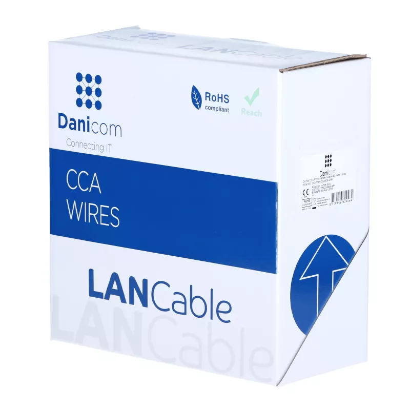 Rolo de cabo de rede DSIT CAT5e F/UTP 50m Solid Core CCA Cinzento (DC-FTP5CCA50S-GRY)
