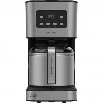 Máquina de café de filtro Cecotec Coffee 66 Drop & Thermo Time, jarra térmica de 1,2 l, 950 W, Aço inoxidável/Preto