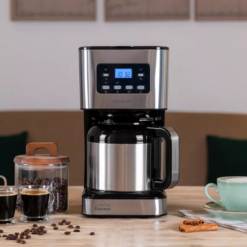 Máquina de café de filtro Cecotec Coffee 66 Drop & Thermo Time, jarra térmica de 1,2 l, 950 W, Aço inoxidável/Preto