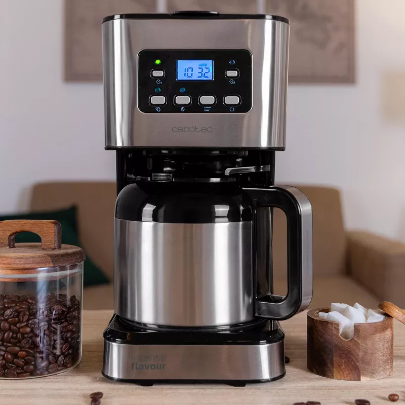 Máquina de café de filtro Cecotec Coffee 66 Drop & Thermo Time, jarra térmica de 1,2 l, 950 W, Aço inoxidável/Preto