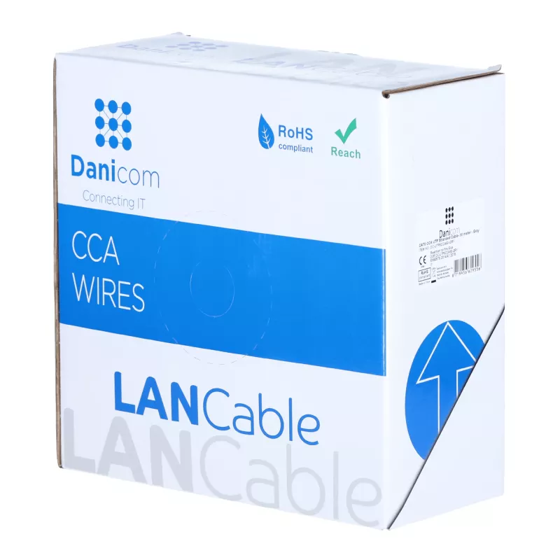 DSIT CAT6 U/UTP cabo de rede flexível cinzento CCA de 50 m em rolo