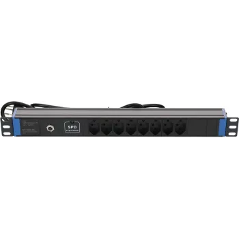 Régua de tomadas suíças DSIT DS-8PDU-CH-SPO 8 tomadas com proteção contra sobretensão e sobrecarga, cabo 1,8 m, preta