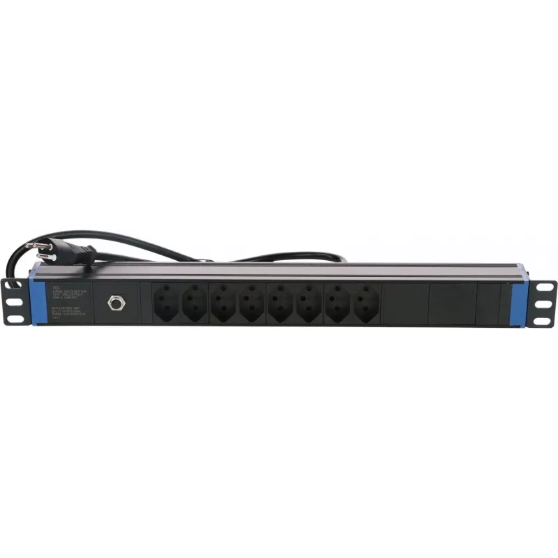 Régua de tomadas suíças DSIT DS-8PDU-CH-SPO 8 tomadas com proteção contra sobretensão e sobrecarga, cabo 1,8 m, preta