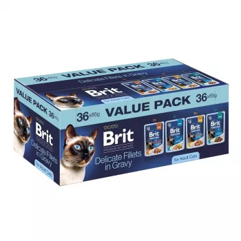 Brit Delicate Fillets em molho para gatos adultos - carne e peixe variados, 36 x 85 g saquetas