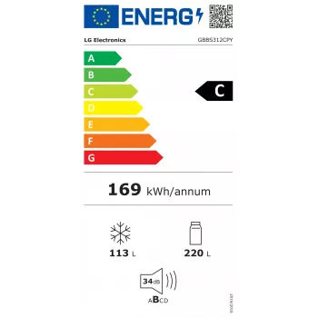 Combinado frigorífico-congelador independente LG GBBS312CPY com congelador, Total No Frost, aço inoxidável, classe de eficiência energética C, 333L
